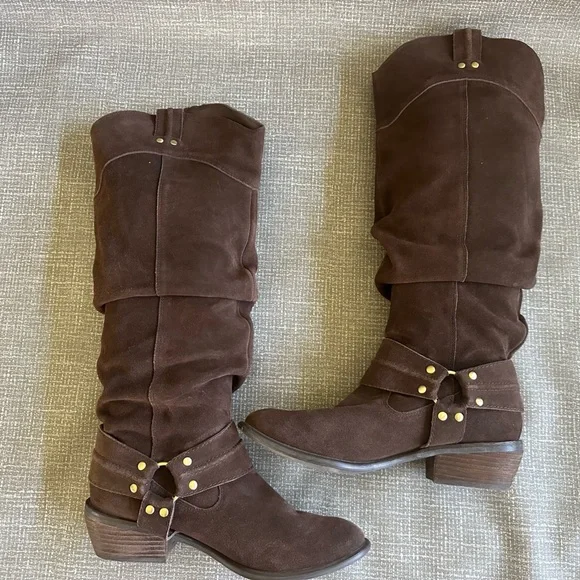 Restricted crunched Brown Suede Cowboy Knee-High Boots size - Picture 12 of 16